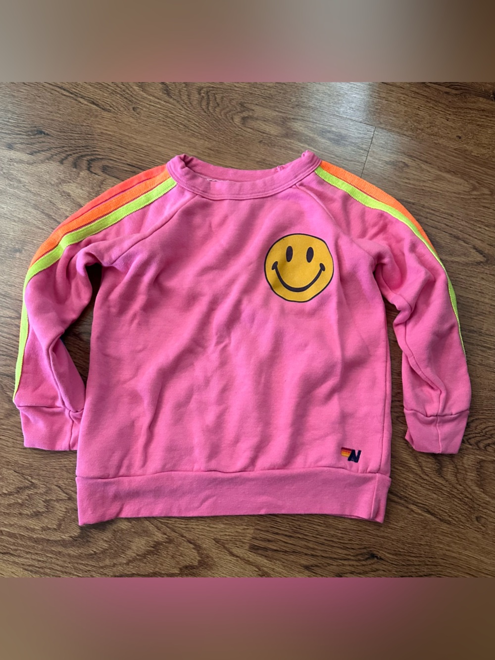 Aviator Nation Kids Pink Smile Graphic Sweatshirt Neon Stripe Detail size 10